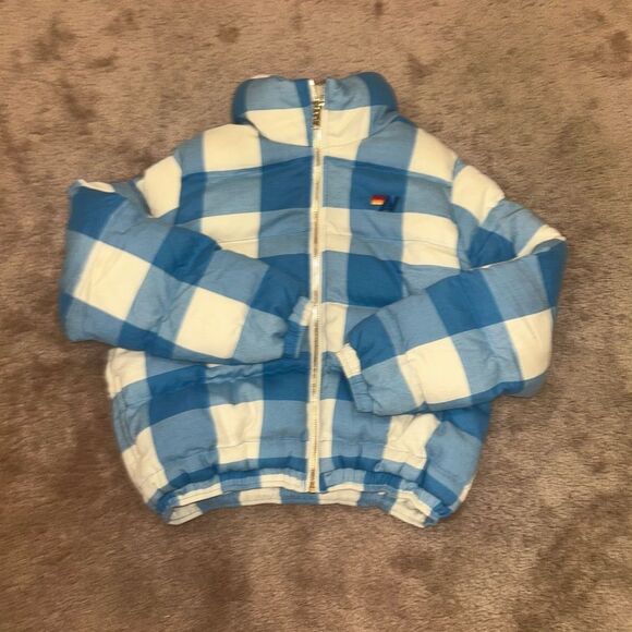 Aviator Nation Apres Puffer Jacket - SKY PLAID Puffer Medium - Picture 2 of 6